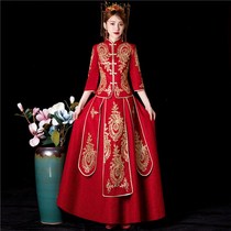 Factory direct sale mid-sleeve new Xiuhe clothing bride cheongsam Chinese toast clothing embroidery wedding dress wedding dress back clothing