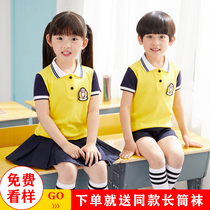  Childrens school uniform Summer kindergarten garden uniform Summer short-sleeved primary school class uniform pure cotton kindergarten school uniform British style