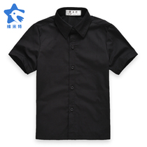 Boys black shirt short-sleeved summer childrens clothing pure thin shirt show performance service boy school uniform class service