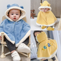 Baby cloak female cape baby winter outing jacket shawl autumn and winter plus velvet windproof baby boy thickening windshield