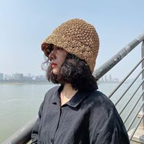 Hollow hat subnet red Japanese Lafite lace straw hat female summer sunscreen sunshade bucket hat Joker face small face