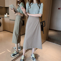 Japanese plaid skirt womens spring 2021 new Korean version of the long high waist thin wild A-line skirt summer