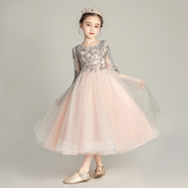 Little girl foreign long sleeve evening dress girl princess dress puffy gauze childrens host piano performance clothing autumn and winter