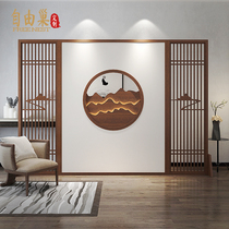 Chinese carved solid wood fence screen Hotel Club Teahouse Villa model room entrance Xiangyun large partition grid