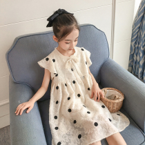 Korean girls summer dress 2021 new medium and big child Korean version of foreign style wave dot bow summer skirt tide