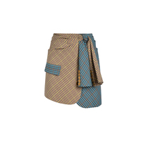 (Liu Yun the same model) LE FAME Lafei Chunqiu asymmetric Plaid stitching lace-up semi-short skirt