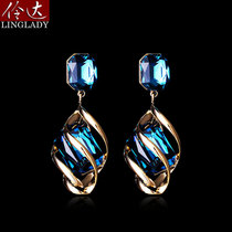 Earrings temperament advanced atmosphere artificial crystal earrings 2021 new blue earrings personality ten li eye Sichuan