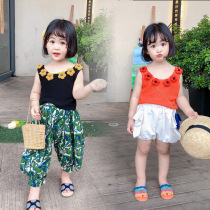 NANI children's clothing little girl summer ice silk vest girls round neck sleeveless top handmade flower vest