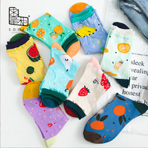 Request Dispensers Cassocks Silk Socks Summer Thin Socks socks Children Japanese Fruits Fiberglass Transparent Korean version Color Middle stockings