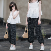 Girls  new leggings 2021 summer outdoor wear Western style nine-point pants chiffon medium and large childrens thin loose bloomers