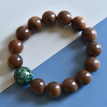 Black meat submerged tiger skin pattern Laoshan sandalwood 15mm text play Buddha bead bracelet with big paint