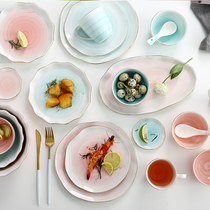 Net Red Tableware Ins breakfast flat pan Sub-dish Home rice bowls Creative Nordic irregular Western Dining Personality Suit