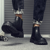 Martin boots mens winter plus velvet leather Chelsea boots tooling in the help of British high-top leather shoes one-step boots tide