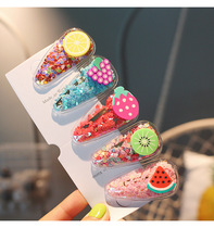 Korean version of the baby color quicksand hairpin transparent childrens fruit hairpin PVC side clip BB side clip headdress