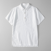 Summer linen short sleeve T-shirt mens linen breathable cotton linen lapel polo half sleeve solid color clothes