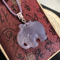 Water jade ice natural purple chalcedony baby elephant sweater chain auspicious Jewelry necklace hand-carved elephant pendant