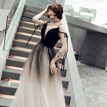 Black evening dress dress women 2021 New suspenders thin birthday party party performance banquet modern socialite Summer