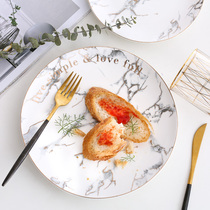 ins Nordic style creative steak plate Ceramic plate Bone China gold edge marble pattern Western tableware INS wind plate