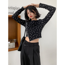 BAYUE August black short chic top female design niche 2021 spring new irregular t-shirt