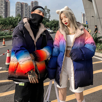 Mr Guochao winter thickened warm gradient couple coat Male tide brand loose double-sided wear cotton coat cotton suit