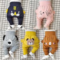 Male baby pants female baby winter autumn and winter wear winter winter waist plus velvet high waist pants butt big pp pants