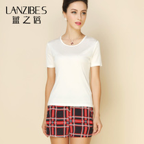 Blue Bei womens solid color silk T-shirt short sleeve womens coat Mulberry silk shirt slim shirt slim round neck knitted base shirt