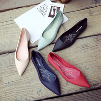 Fashion flat pointed fisherman shoes Jelly shoes Shallow mouth rain shoes Womens rubber shoes four seasons non-slip waterproof work shoes