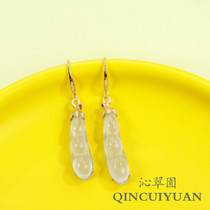 Myanmar natural jadeite a goods high ice wood snow green bean earrings women's earrings 18K gold