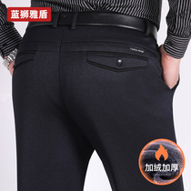 Mens casual pants plus velvet padded pants loose dad winter clothes middle-aged mens pants winter middle-aged mens knitted pants