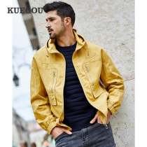 Special offer]Mens hooded jacket mens spring new trend simple back letter frock coat 0913