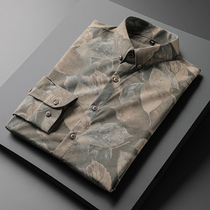 2021 Spring and autumn new Korean version Long sleeves shirt male print tide casual sweaters for men Business Broken Flowers Inch