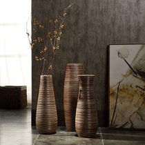 Modern minimalist floor-to-ceiling large vase handmade ceramic jar jar living room flower arrangement ornament retro dried flower pot