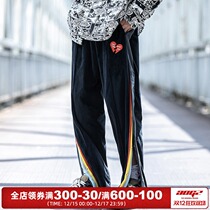 Xiaobingguo Tide brand Spring and Autumn New Side row pants mens loose color color deer leather velvet sweatpants couple straight pants