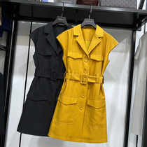 MRMW2021 summer New temperament single-breasted sleeveless dress female OL lace slim slim medium long step skirt