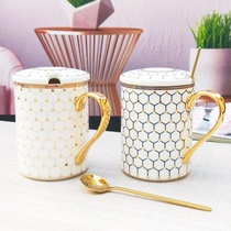 Bone porcelain cup coffee cup Milk Cup breakfast cup couple Cup big mug with lid spoon female Nordic ceramic drinking cup