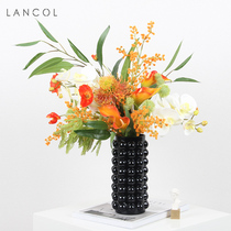 Lancol simulation bouquet orange light luxury pin cushion flower model room decoration living room table flower placed silk flower fake flower