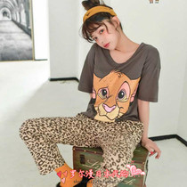 Japan Soft Honeys Lions Sleepwear Womens Summer Cute Pure Cotton Short Sleeves BAO WEN Home Suits Suit