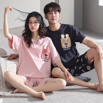 2 sets of price couples pyjamas 2022 Summer new suit Mens and womens pure cotton thin Korean version short sleeve home clothes