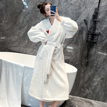 Pajamas womens autumn and winter coral fleece plus velvet thickened warm long section net red love can be worn outside bathrobe winter pajamas