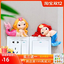 Light switch stickers wall stickers light luxury mermaid home decoration three-dimensional creative switch socket protective cover resin stickers
