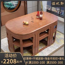 All solid wood dining table and chair combination Simple modern household small household space-saving 1 3 meters retractable dining table
