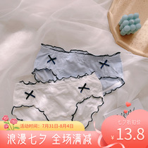 Pure Cotton Girl Pants Day Ensemble Butterfly Knot Blue Lotus Leaf Lace Triangle Pants Woman hip Breathable Wave Dot Jacquard Cute