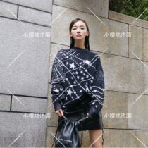(Cherry France) 19 Season Qi Wei star jacquard round neck long sleeve sweater