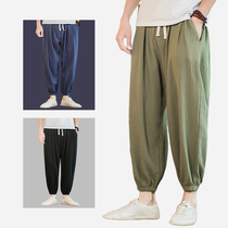 Large size mens linen pants mens loose leg pants plus fat plus summer Haren pants fat cotton linen Chinese mens pants