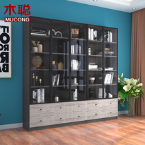 Wood Satoshi Brief With Glass Door Bookcase Nordic Fashion Bookcase Office Storage Bookcase Free Combination Custom 069