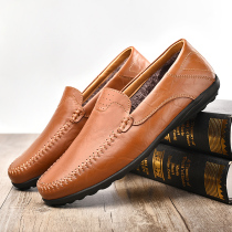 2022 New winter casual leather shoes male leather bean shoes plus heating cotton shoes middle - aged mens shoes daddy shoes