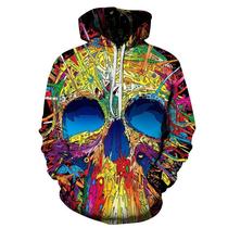Loose digital printing 3D color skull hooded sweateshirt