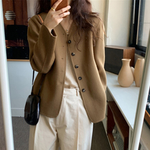 South Korean bifacial cashmere big coat woman 2021 Winter new small sub-single row buttoned short wool suit jacket