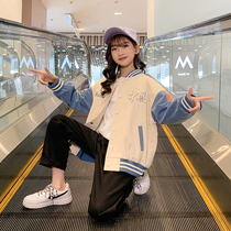 Childrens Coat 2022 Middle And Big Girls Autumn Dress Korean Edition Baseball Uniform Student Spring and Autumn Childrens Clothes Girls Jacket Cardigan