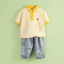 Small Tiger Patti Children Dress Boy Short Sleeve T-shirt Baby Summer Dress 2022 New CUHK Child Korean Version Striped Polo